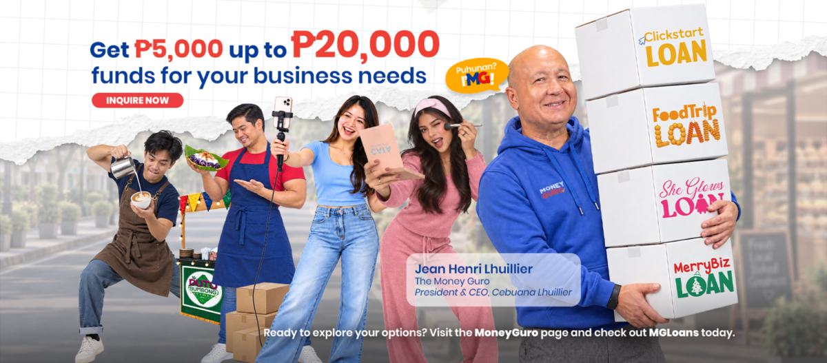Money Guro promotional banner offering P5,000 to P20,000 in business financing
